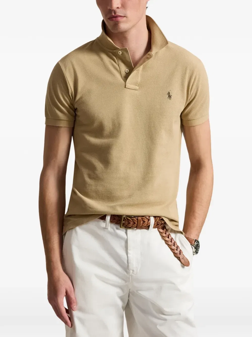 Поло из хлопка с вышивкой POLO RALPH LAUREN, бежевый — фото 3