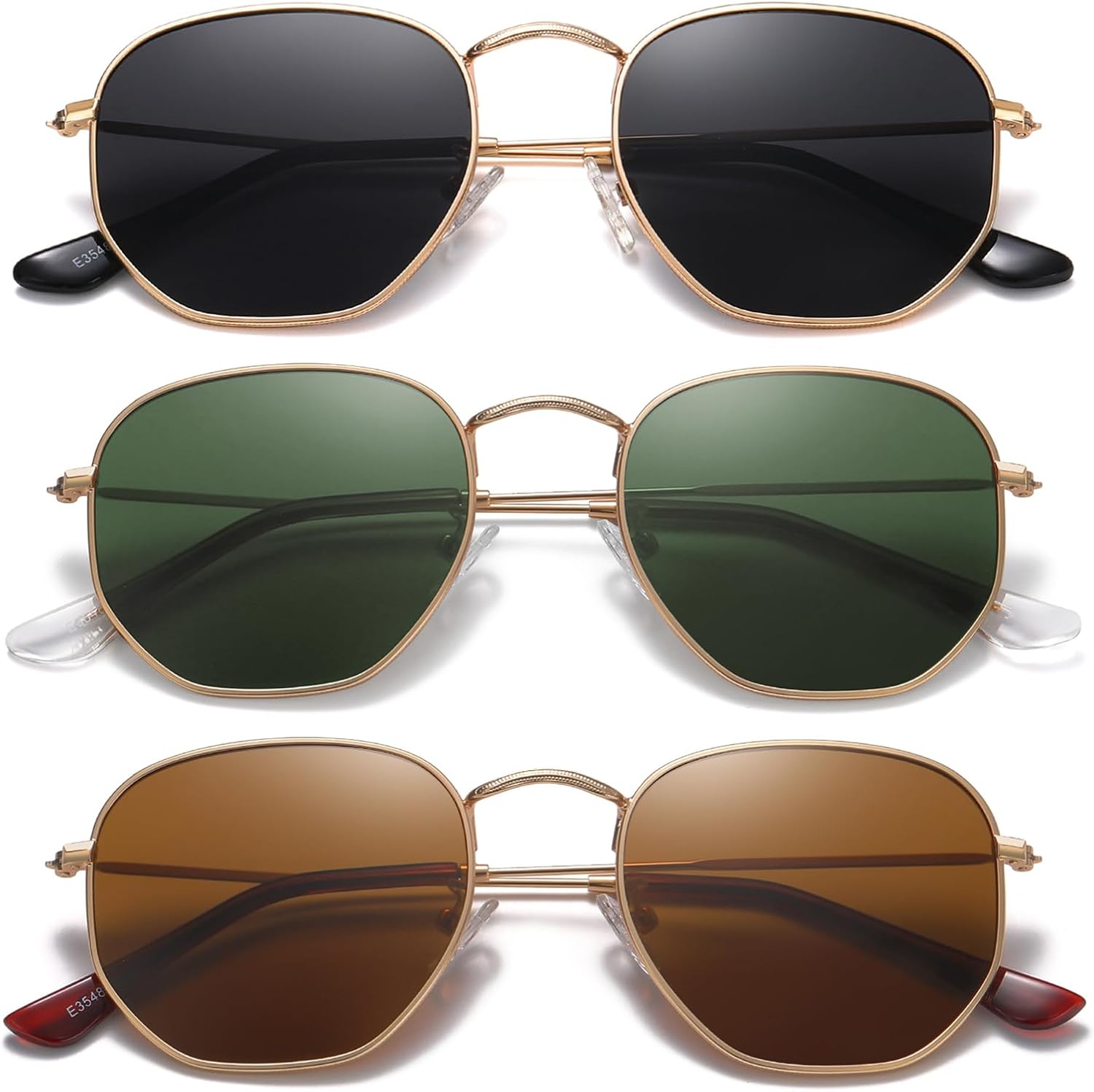 

Солнцезащитные очки MEETSUN с поляризацией, шестиугольной формы, для женщин и мужчин, многоугольной и квадратной формы, защита от УФ-излучения UV400, металлическая оправа, 3pack Gold Gray+gold Brown+gold Dark Green