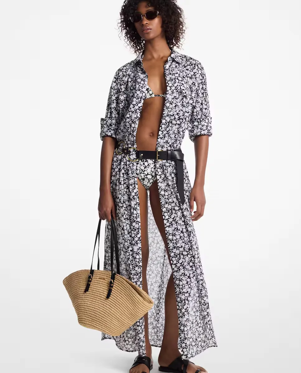 

Длинное хлопковое платье-рубашка Michael Michael Kors, белый