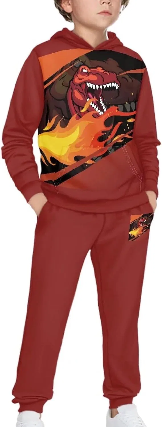 Детский спортивный костюм Uppodwarkid, толстовка и спортивные штаны, цвет Red Fire Dinosaur