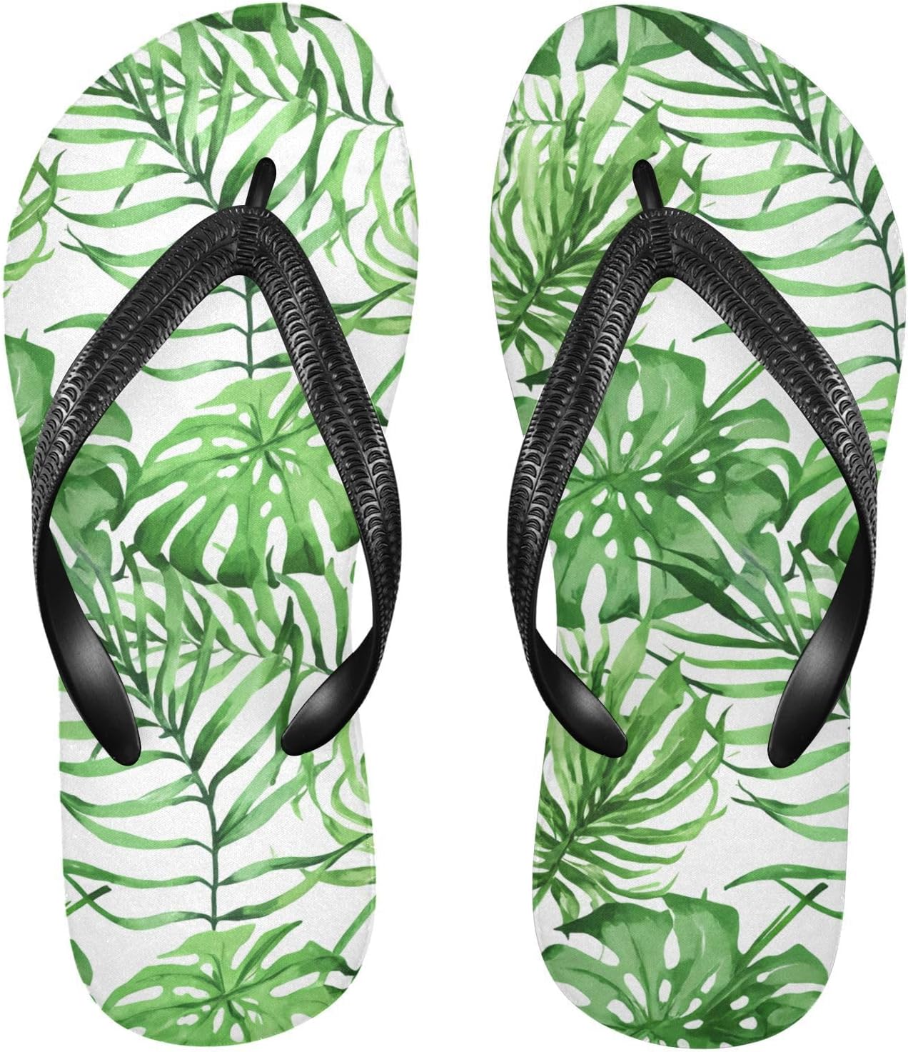 

Мужские пляжные шлепанцы Monstera Fronds с белыми ремешками, резиновые, нескользящие, летние тапочки для душа и прогулки Sinestour