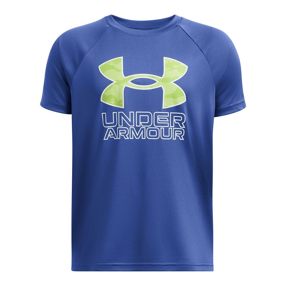 

Футболка Under Armour с гибридным техническим принтом для мальчиков 8–20 лет, цвет Tech Blue Morph Green