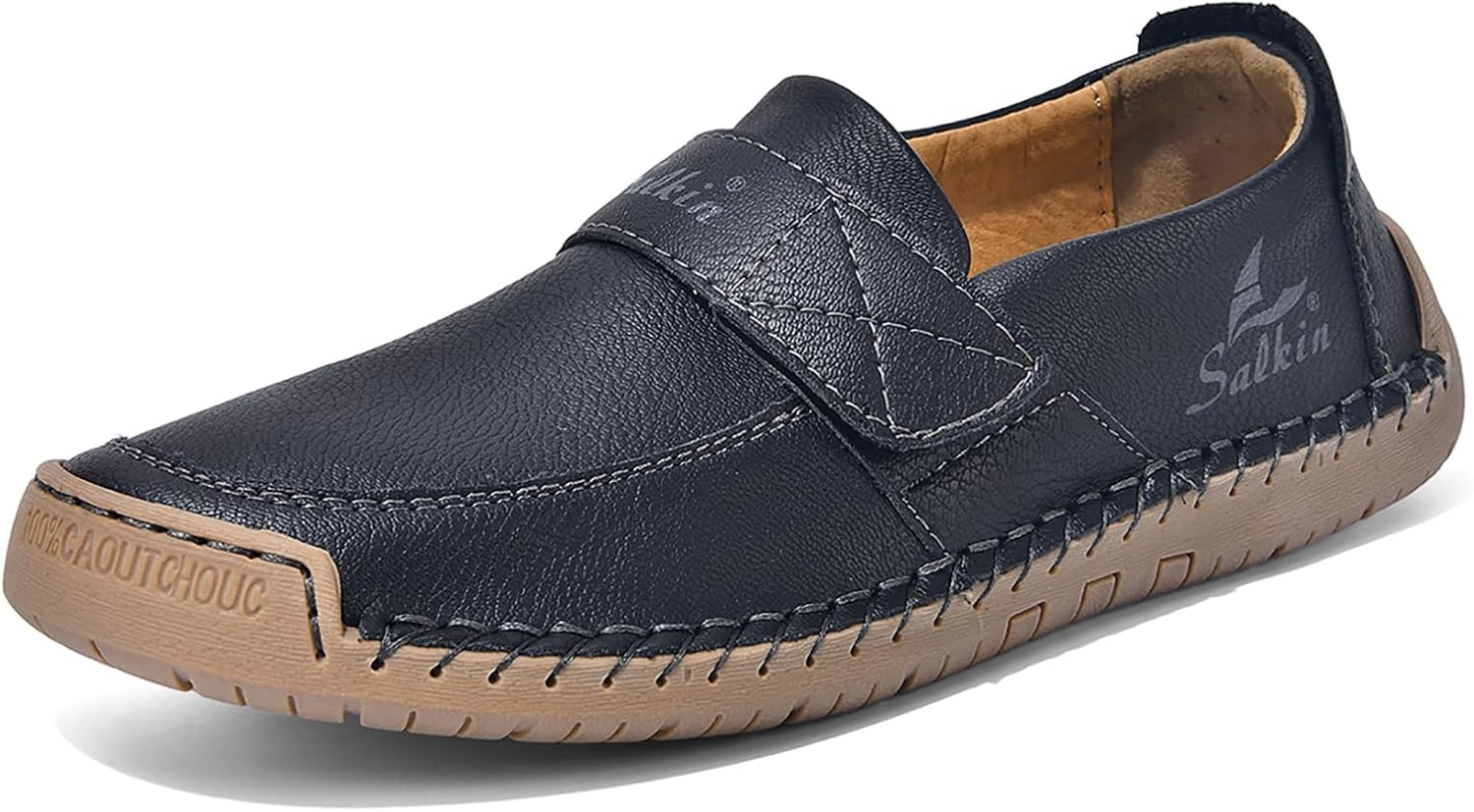 

Мужские кожаные ручной работы лоферы на плоской подошве с застежкой-липучкой, удобные для ходьбы, вождения и повседневной носки Boegbnw, черный