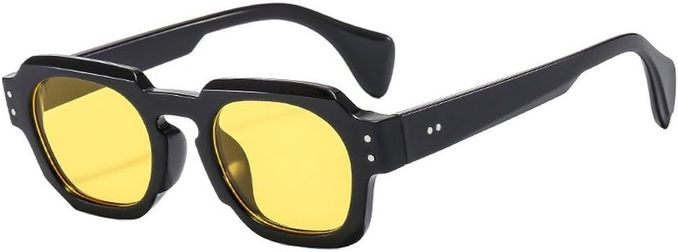 

Квадратные солнцезащитные очки для женщин, модные, с прозрачными линзами цвета океана, защита от ультрафиолета UV400, винтажные, мужские, с заклепками, в стиле панк SKFGNX, Black Yellow