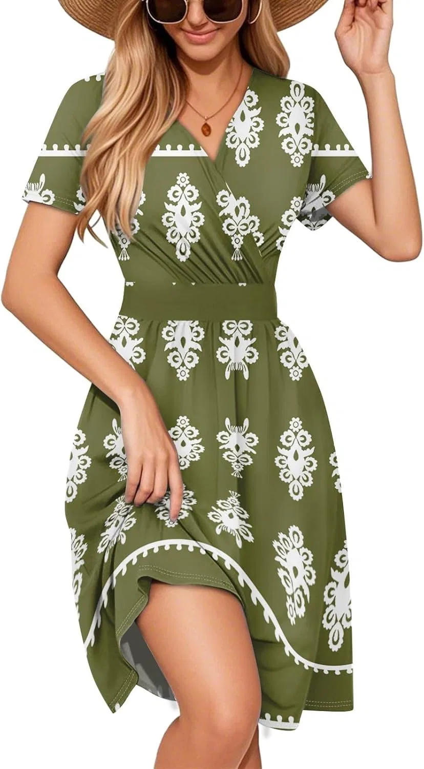 Женское коктейльное платье с коротким рукавом, cream dress, 2-dark Green