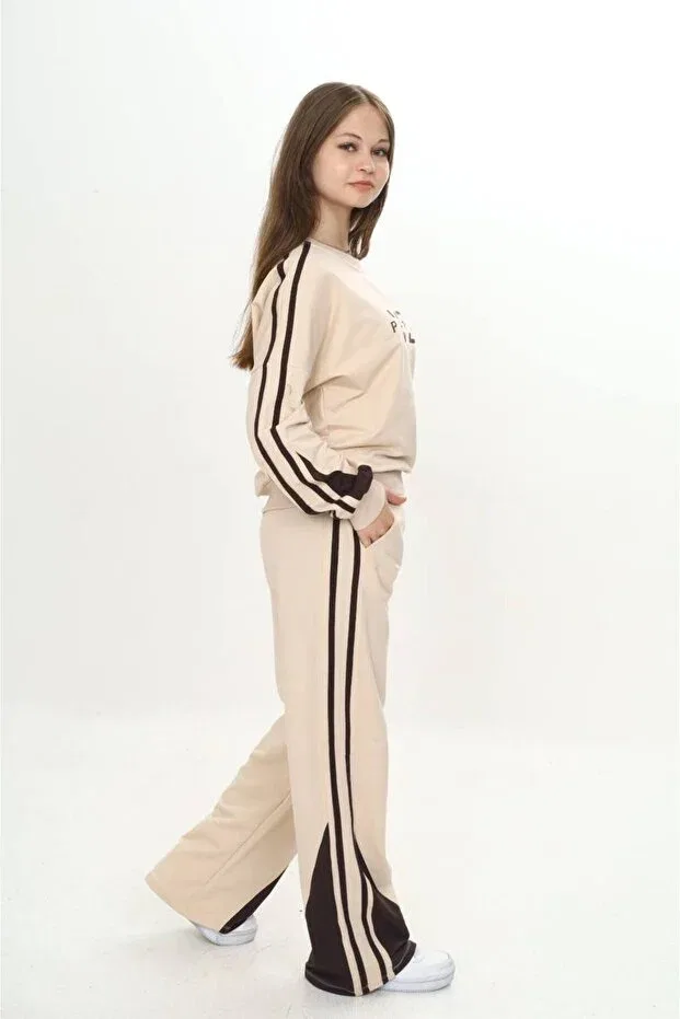 Детский спортивный комплект для девочек с принтом Sportswear Asortik Kids, Beige — фото 3