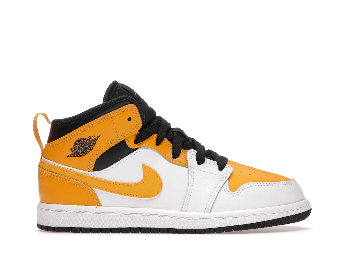 Детские кроссовки с кожаным верхом Jordan 1 Mid, White/University Gold-Black