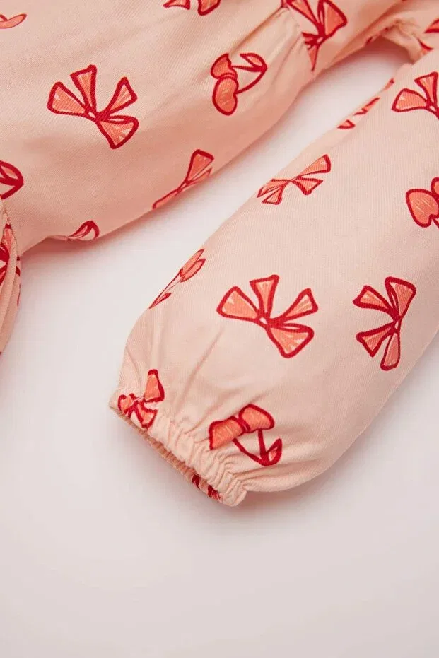 Детское платье для девочек с длинным рукавом Bow patterned long sleeve twill dress baby girl d9564a525sp Defacto, Pink-Pn212 — фото 3