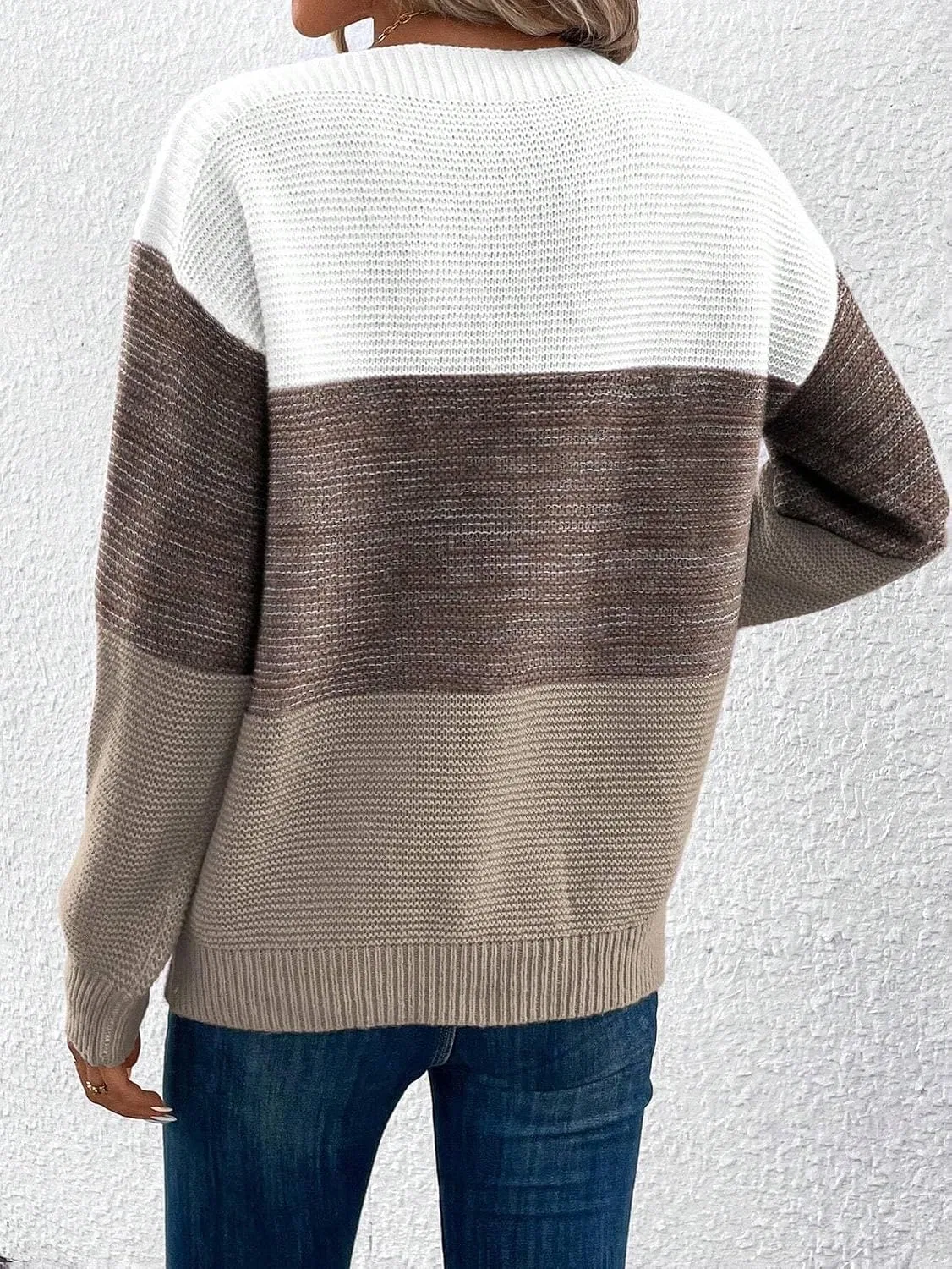 Женский свитер с длинным рукавом, модель Colorblock, коричневый — фото 2