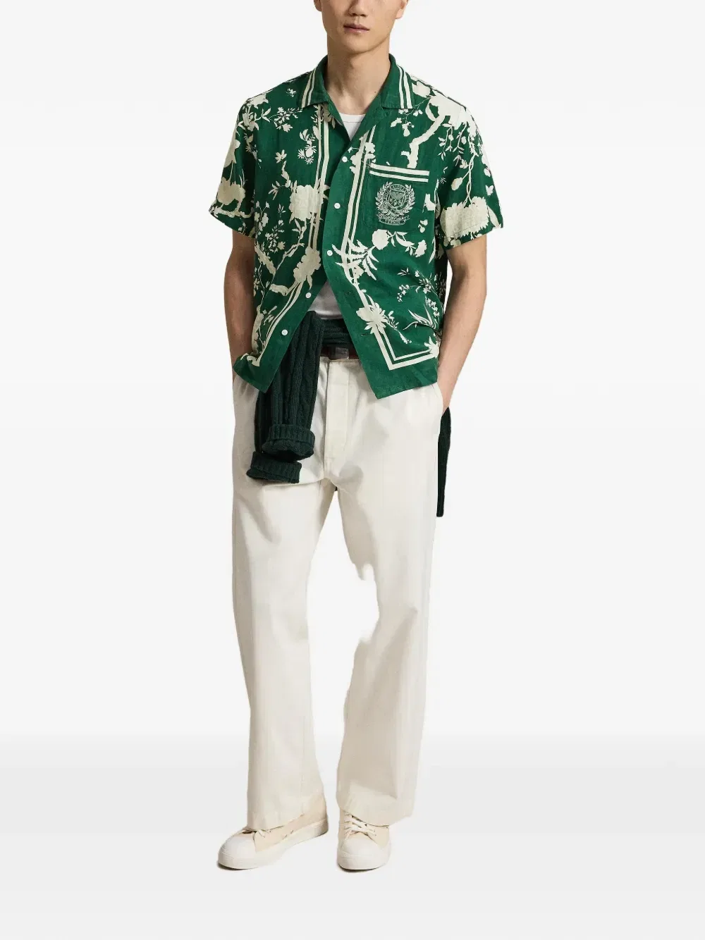 Рубашка в полоску с цветочным принтом Wimbledon Polo Ralph Lauren, зеленый — фото 2