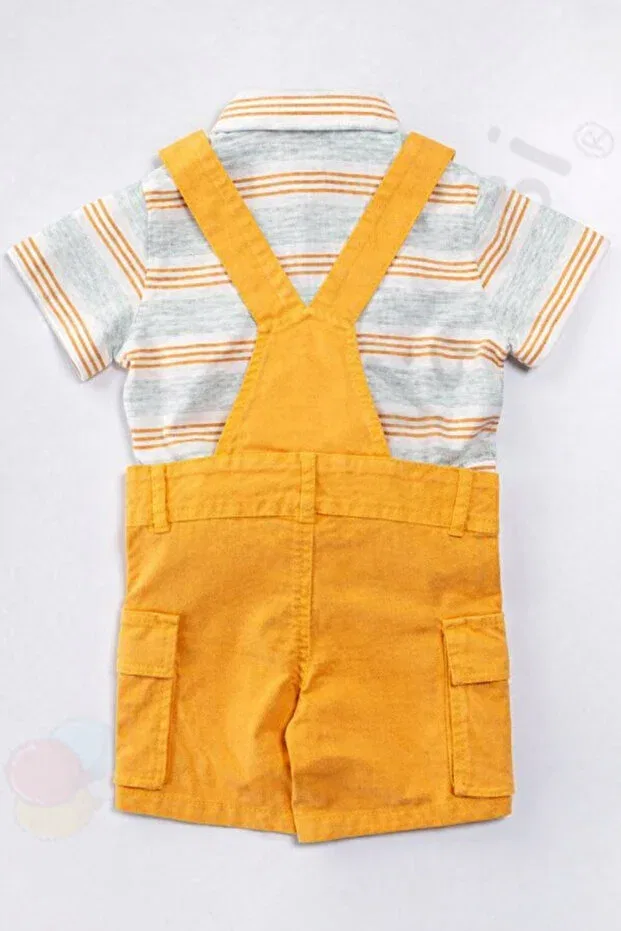 Детский комбинезон-салопет с коротким рукавом Cotton summer baby boy salopet jumpsuit set with shorts children 9 12 18 24 months 2 3 4 5 years old holiday outfit Bebek Vadisi, Yellow — фото 3