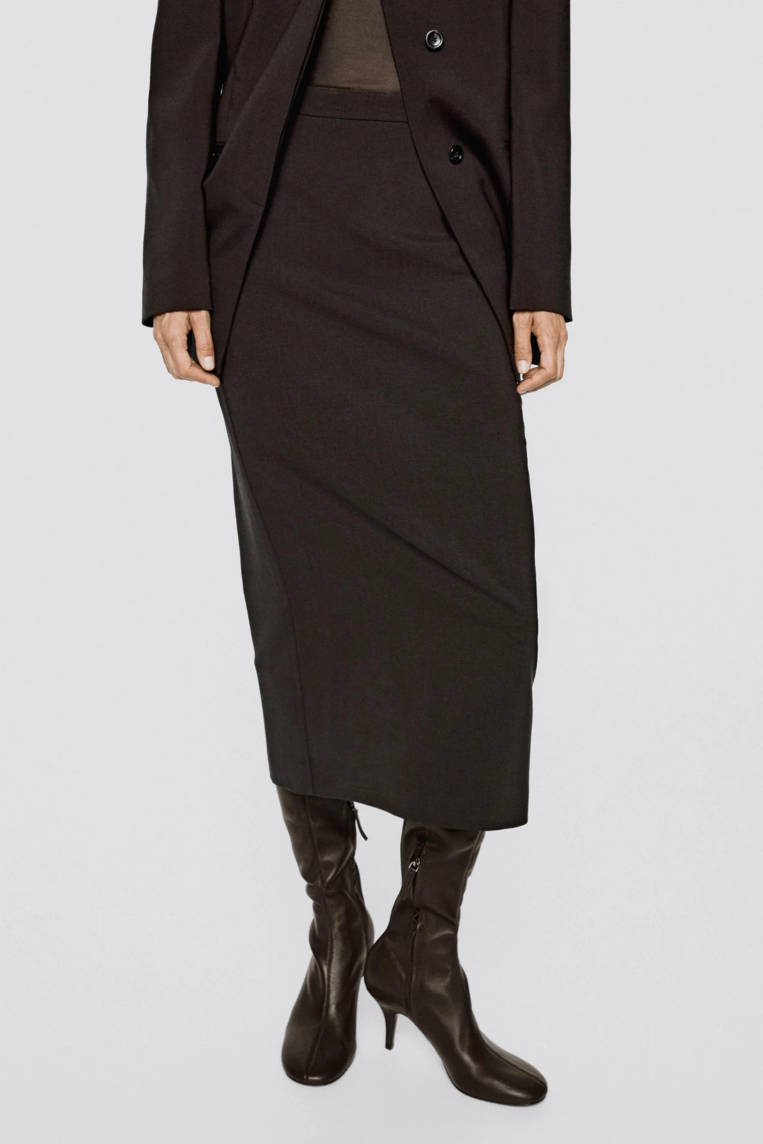 Юбка-миди Massimo Dutti Wool Blend Stretch - Limited Edition, коричневый