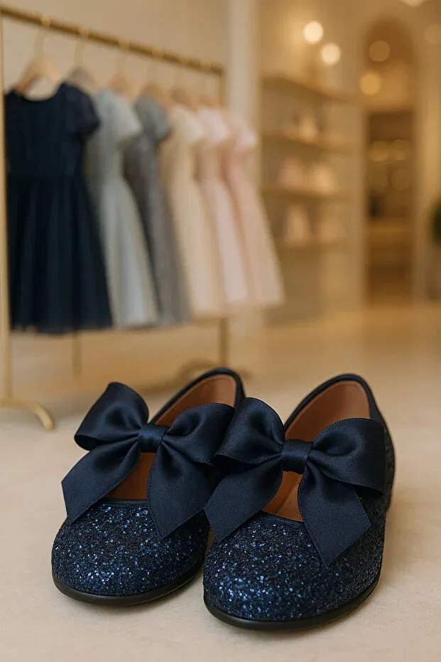 Детские балетки для девочек с блестками Sirri, Navy Blue