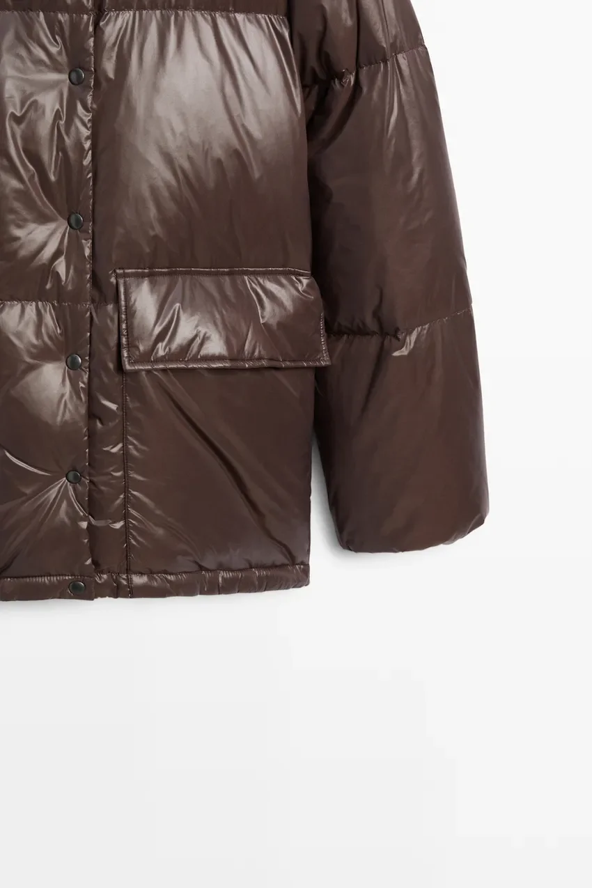 Пуховик Massimo Dutti Stand-up Collar Down, коричневый — фото 4