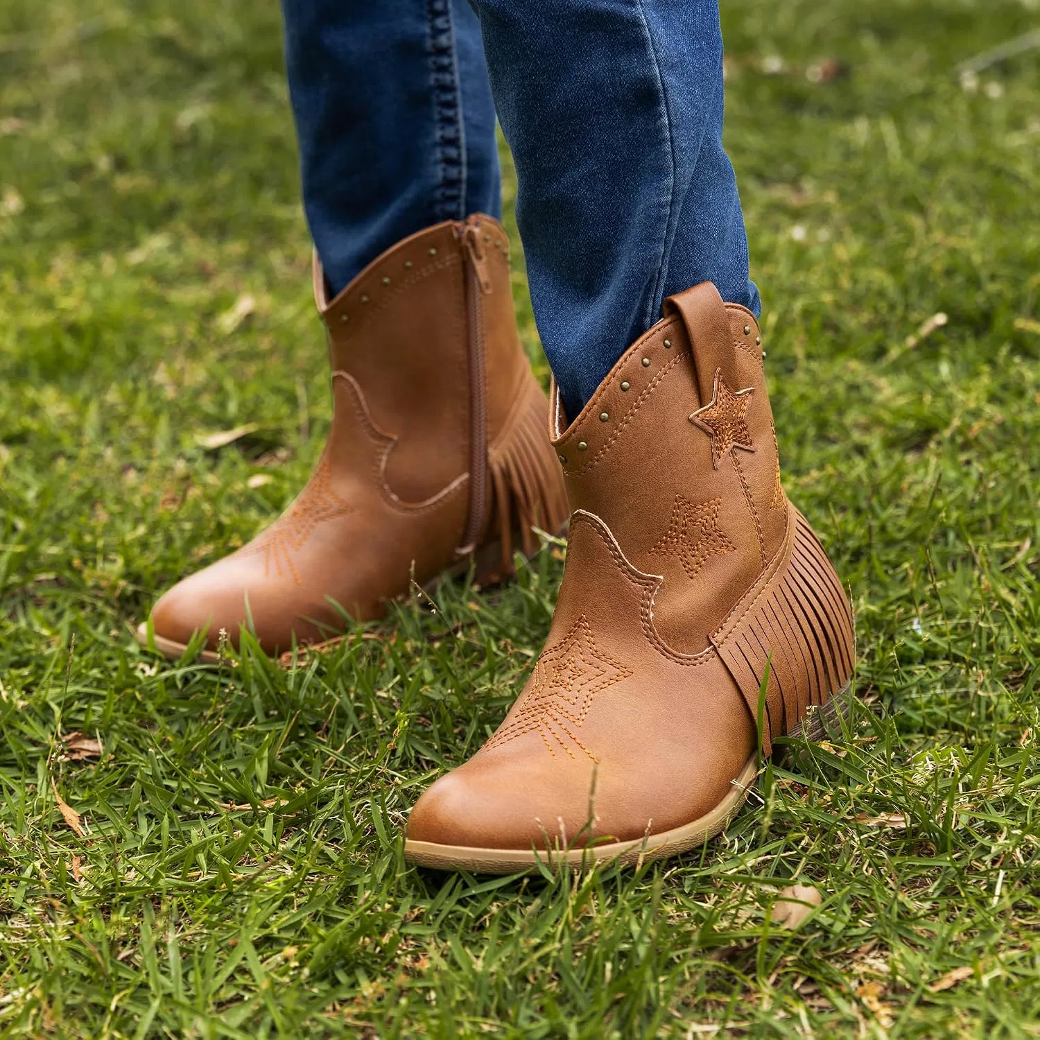 Детские сапоги для девочек с ковбойским стилем DREAM PAIRS, Camel — фото 2