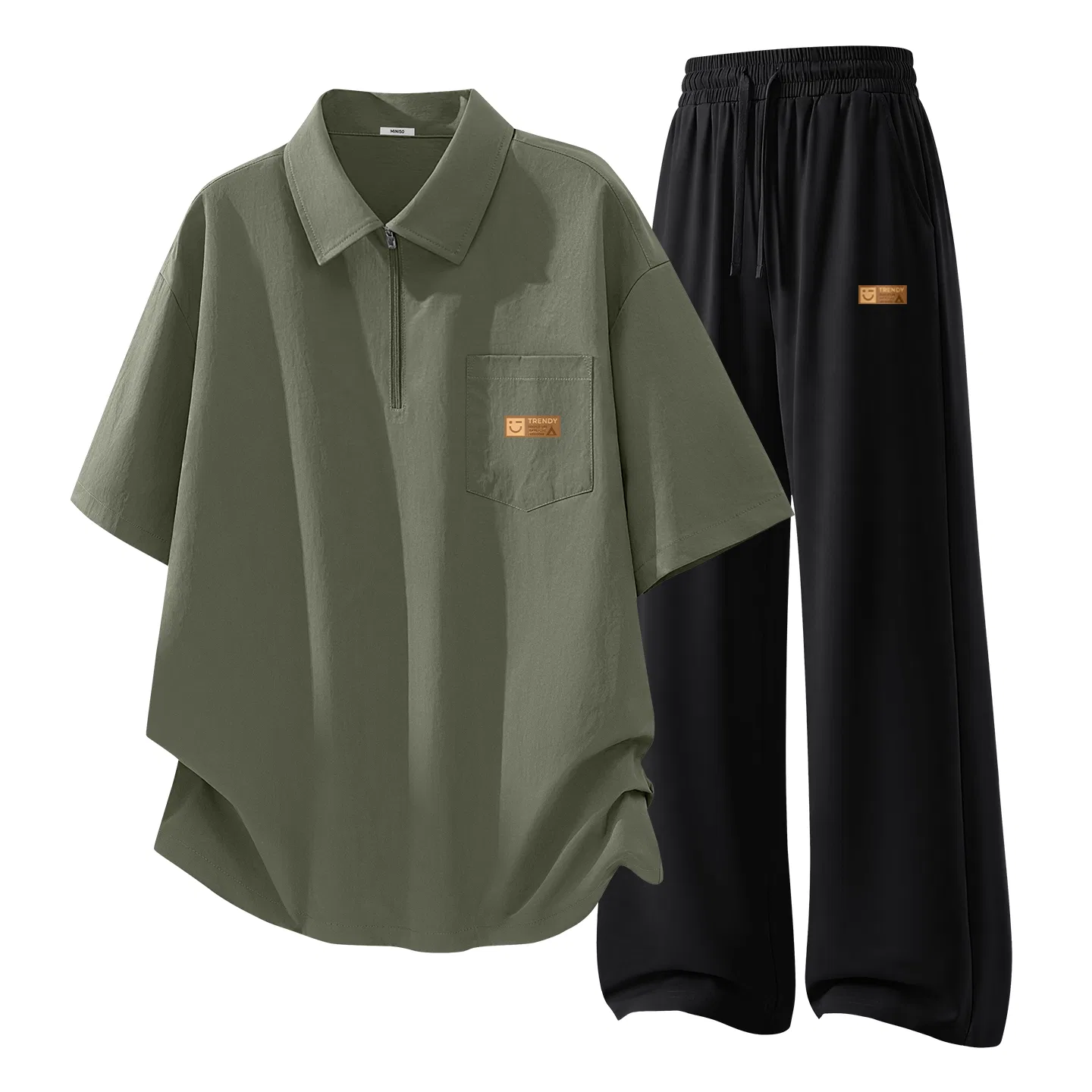 Детский комплект спортивной одежды Хлопковый MINISO, Army Green + Black