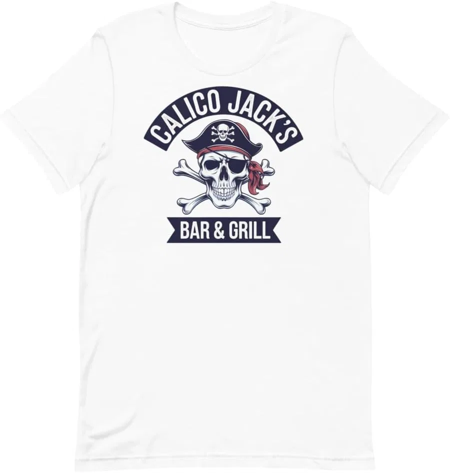 Мужская футболка с принтом черепа и костей Calico Jack's Bar and Grill, White