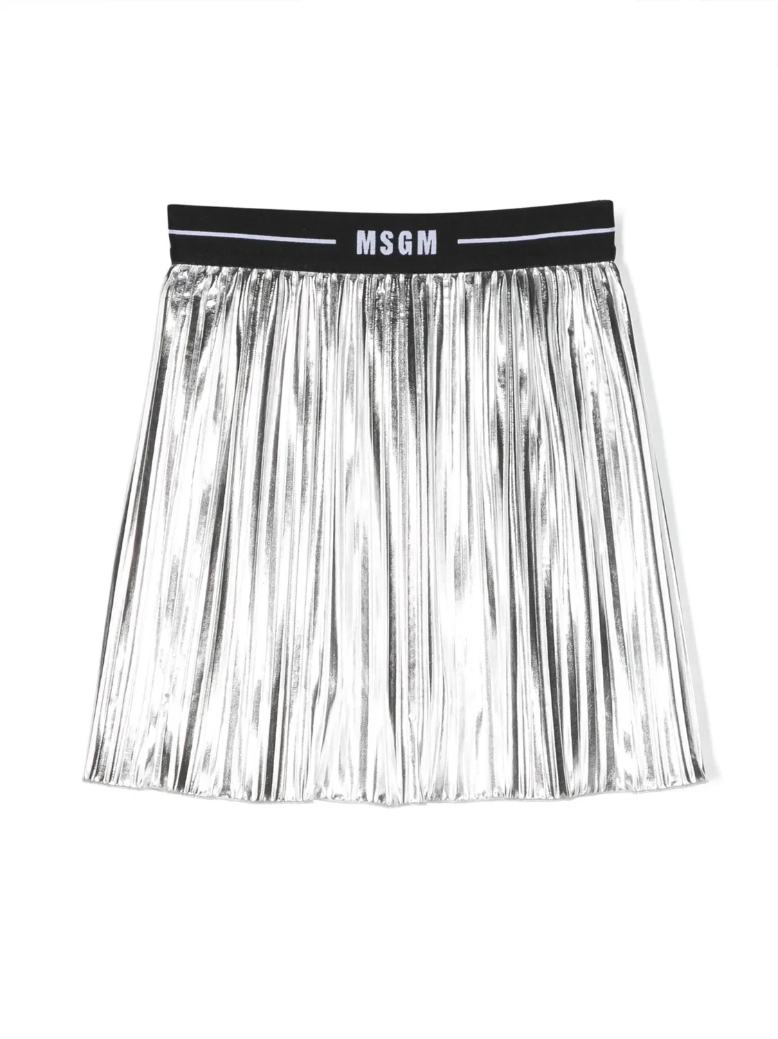 Плиссированная юбка с логотипом на поясе MSGM, серебристый