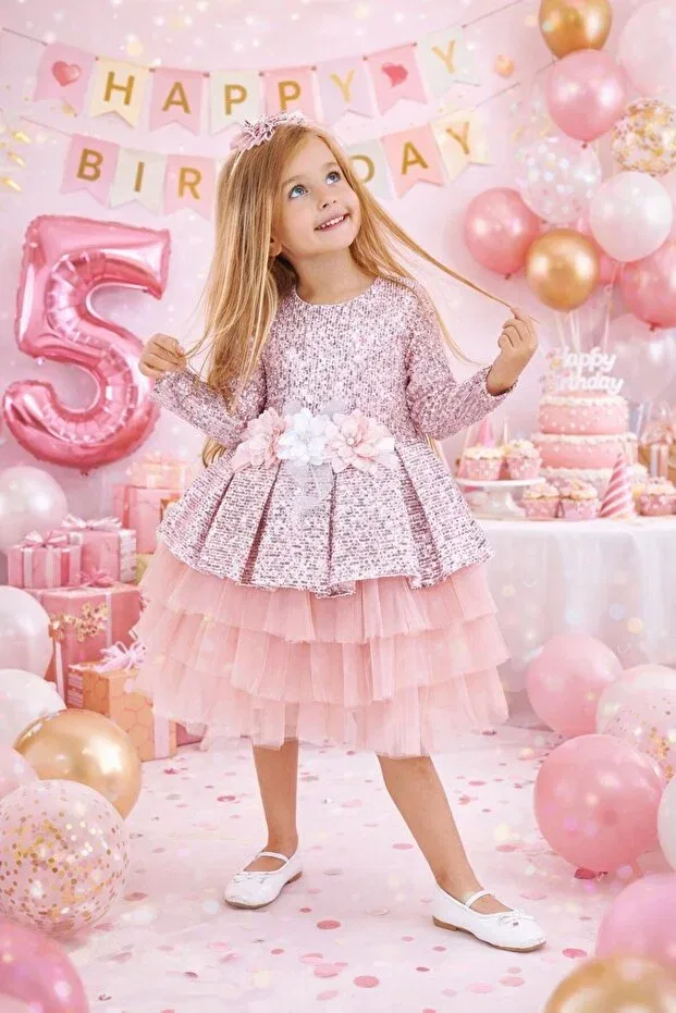 Детское платье из фатина с пайетками Süslü Pink Kids, Pink