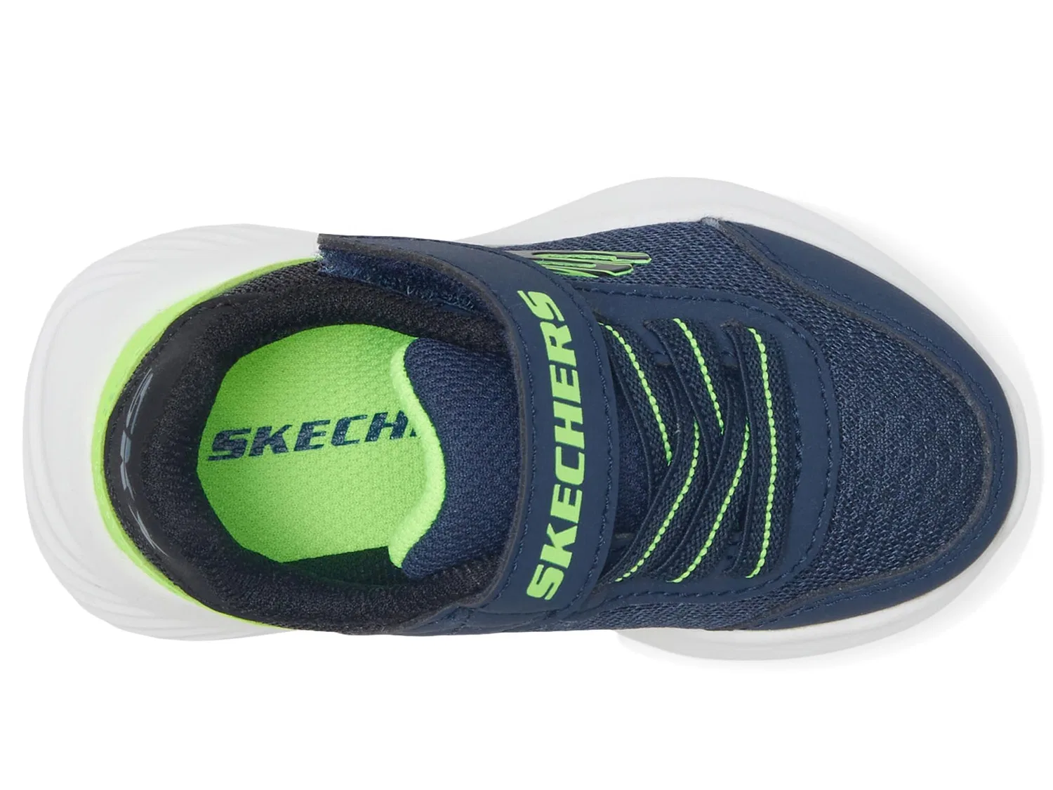 Детские кроссовки для мальчиков с липучкой Trekzic Bounder Skechers, Navy Lime Synthetic Textile Black Trim — фото 3