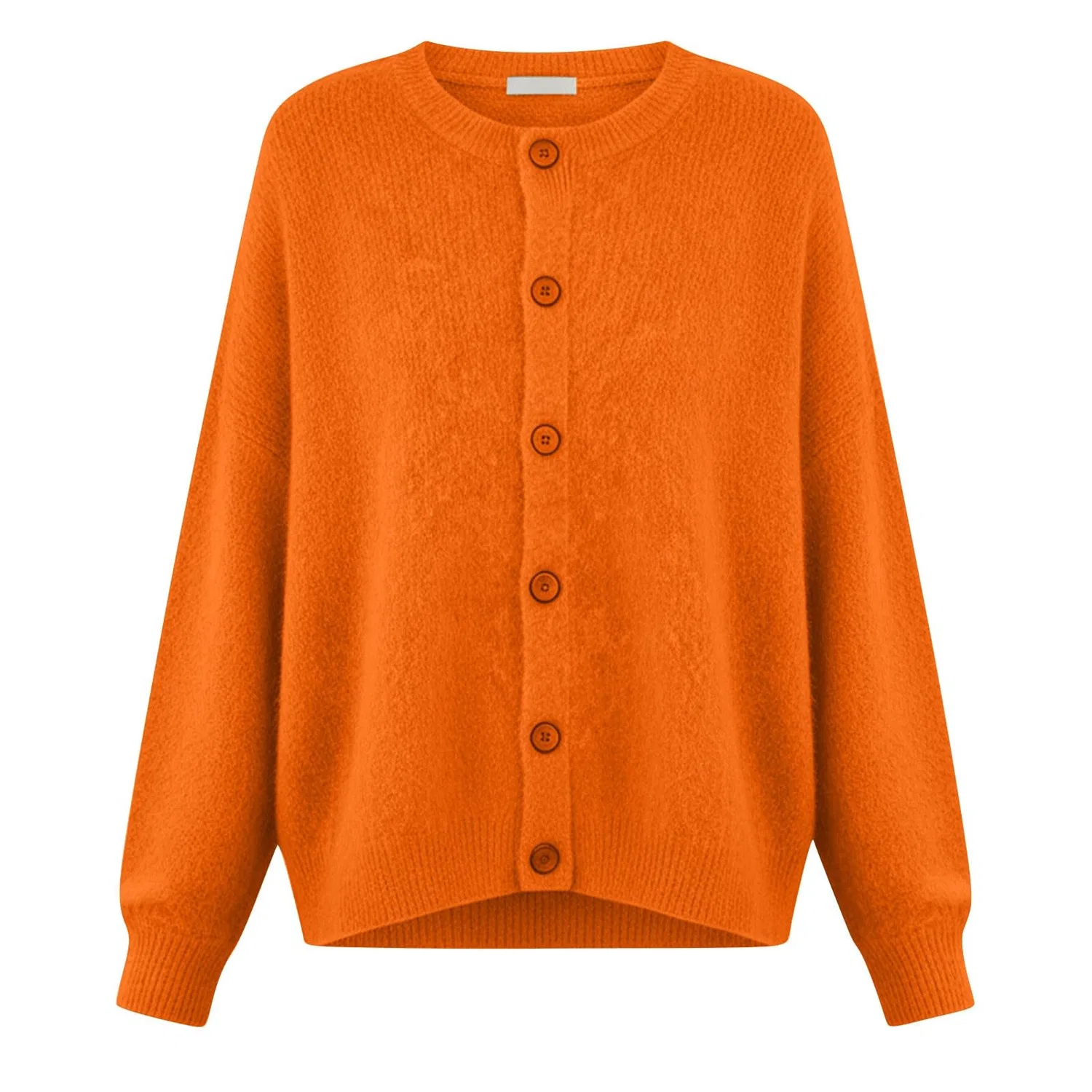 Женский свитер с круглым вырезом и длинным рукавом, оверсайз, однотонный, Orange — фото 4