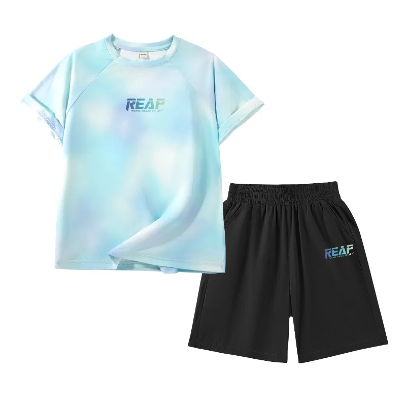 Детский комплект спортивной одежды с принтом, Casual Sportswear, WARRIOR, Blue Purple/H Blue Green Gradient Middle K-Navy Blue/H Blue Green Gradient K — фото 3