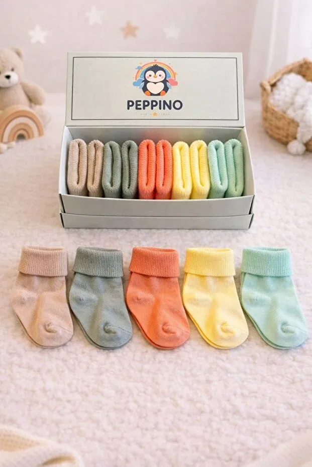 Детские носки хлопковые Organic cotton unisex 5-piece boxed premium newborn baby socks Peppino, Gold