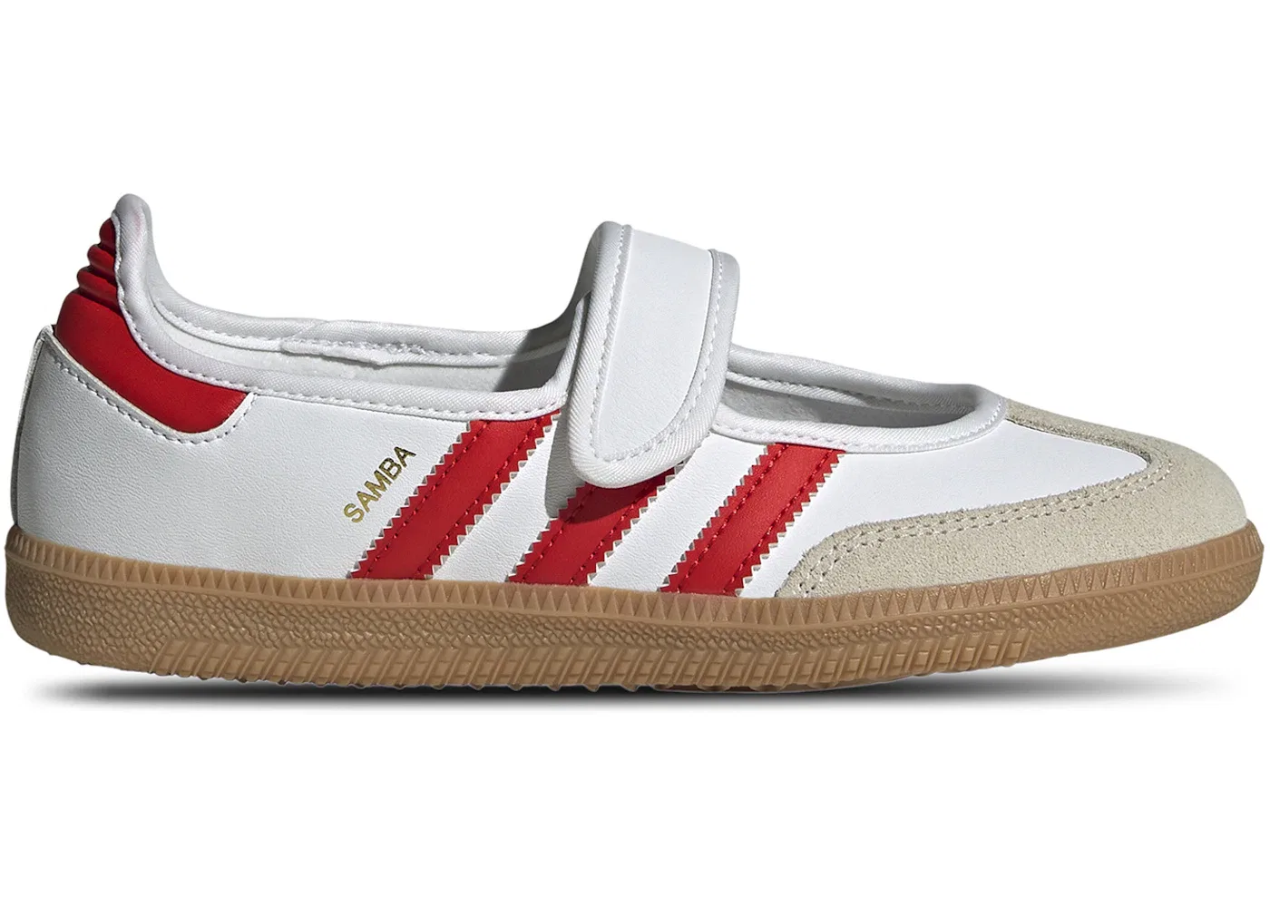 Детские кроссовки с длинным шнурком Adidas Samba Jane, Cloud White/Red/Gum