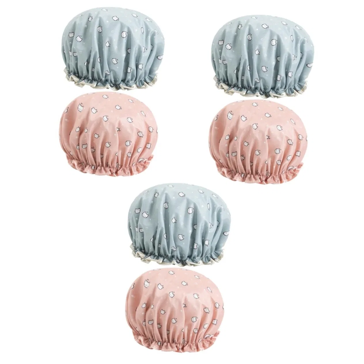 Шапочка для душаs Set of 6, Double Layer, Satin, Beavorty, Blue+Pink