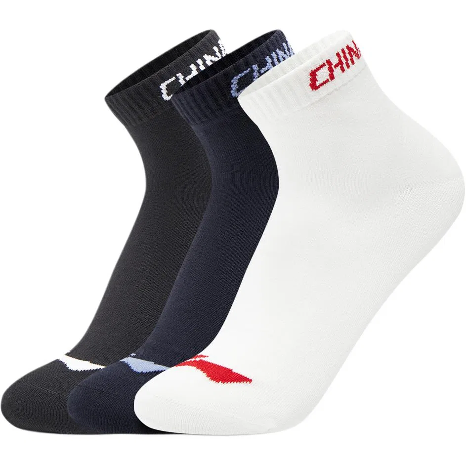 Детские носки с логотипом Li-Ning, комплект из 3 пар, Black/White/Night Blue
