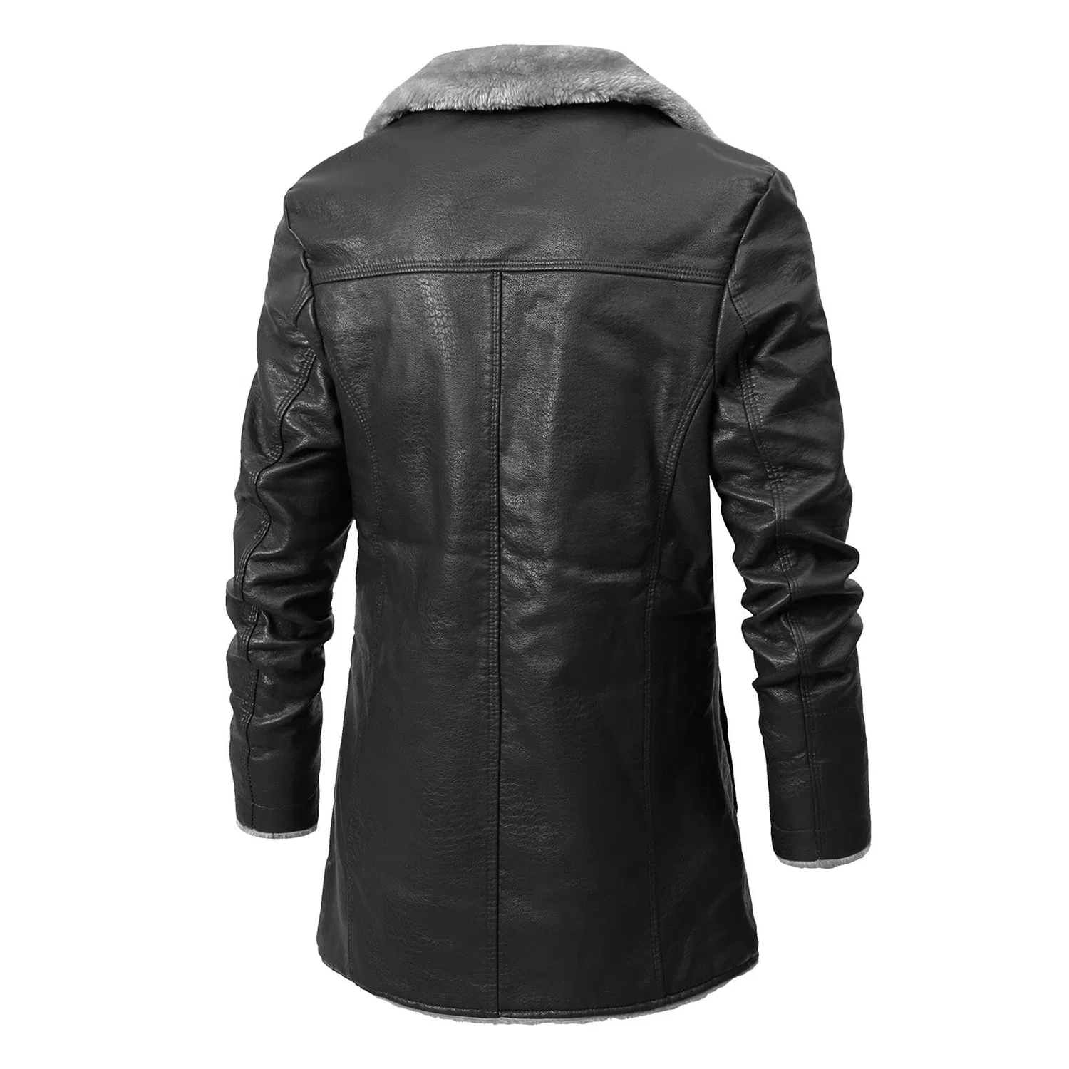 Мужская куртка из экокожи с воротником-стойкой Retro Winter Jacket, zzzz06-black