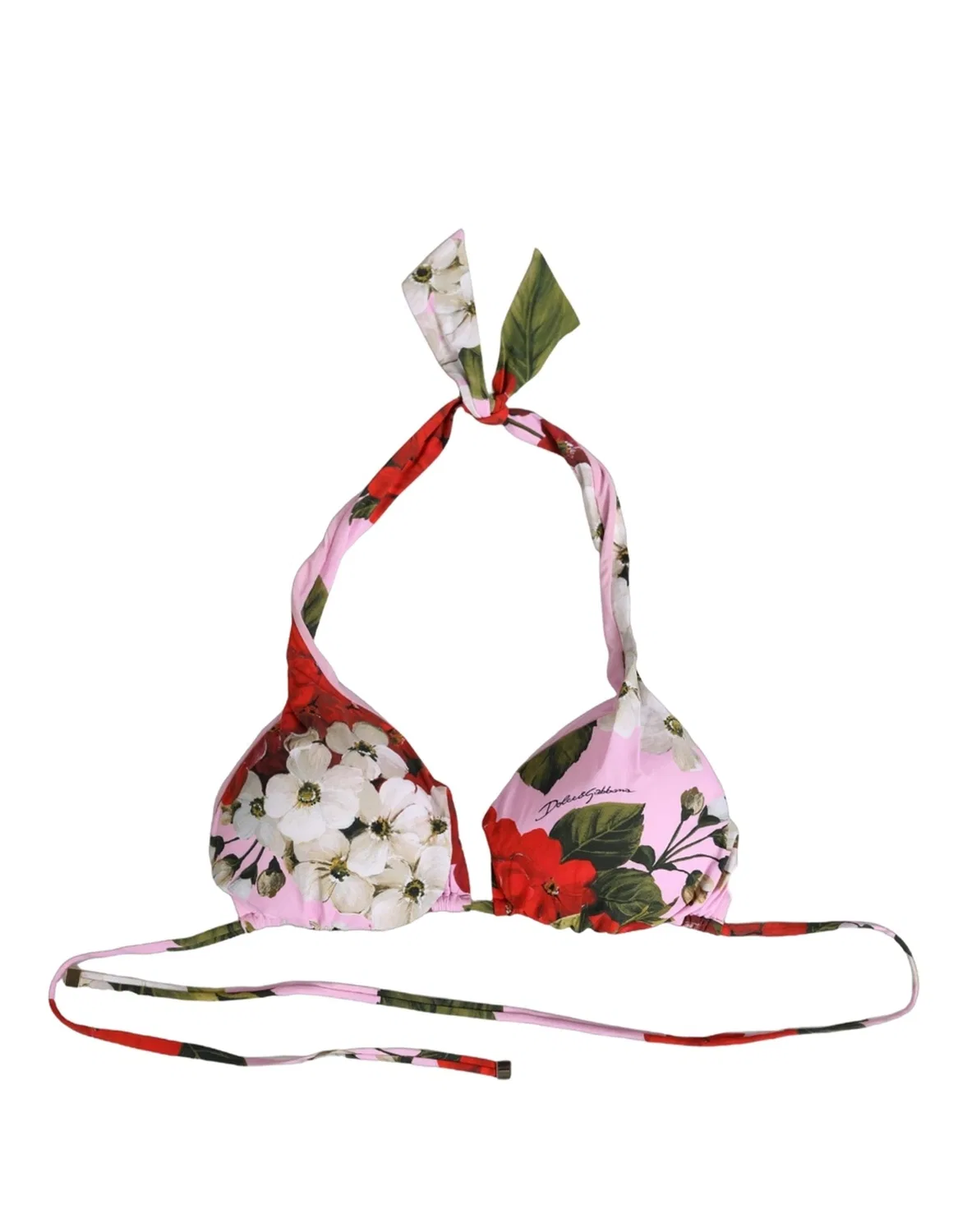 Женский верх бикини с цветочным принтом Triangle Bikini Top Dolce & Gabbana, Pink — фото 3