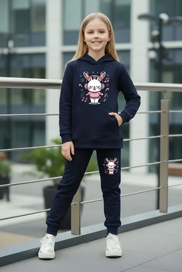 Детский комплект для девочек с принтом Armikids Hooded Printed Tracksuit Set Armicem, Multicolor-3 — фото 4