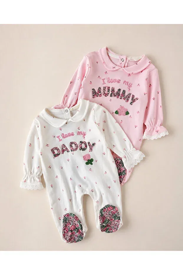 Детский комбинезон для девочек хлопковый с длинным рукавом Emir Baby, Nude Color — фото 3