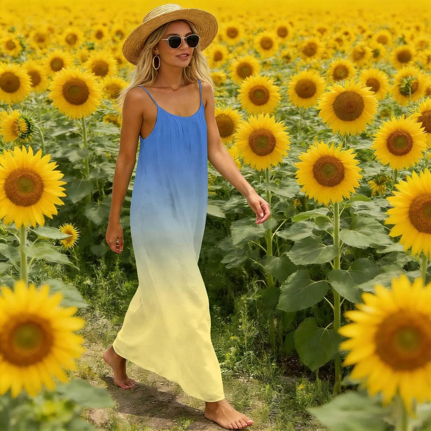 Женское летнее платье на бретелях с открытой спиной, Yellow — фото 3