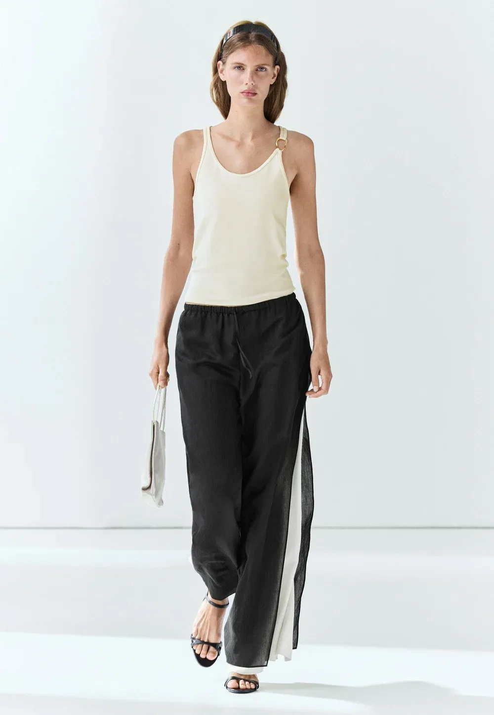 Свободные брюки-комбинезон с широкими штанинами Massimo Dutti, Black — фото 2