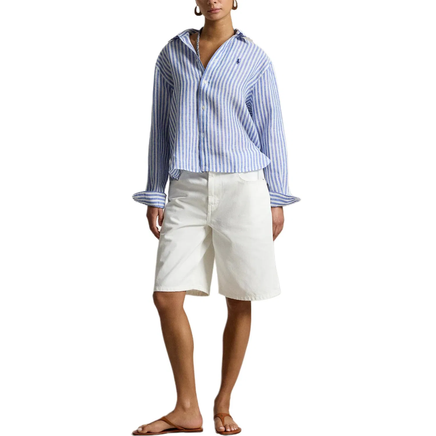 Женская рубашка свободного кроя Polo Ralph Lauren, Blue White — фото 4