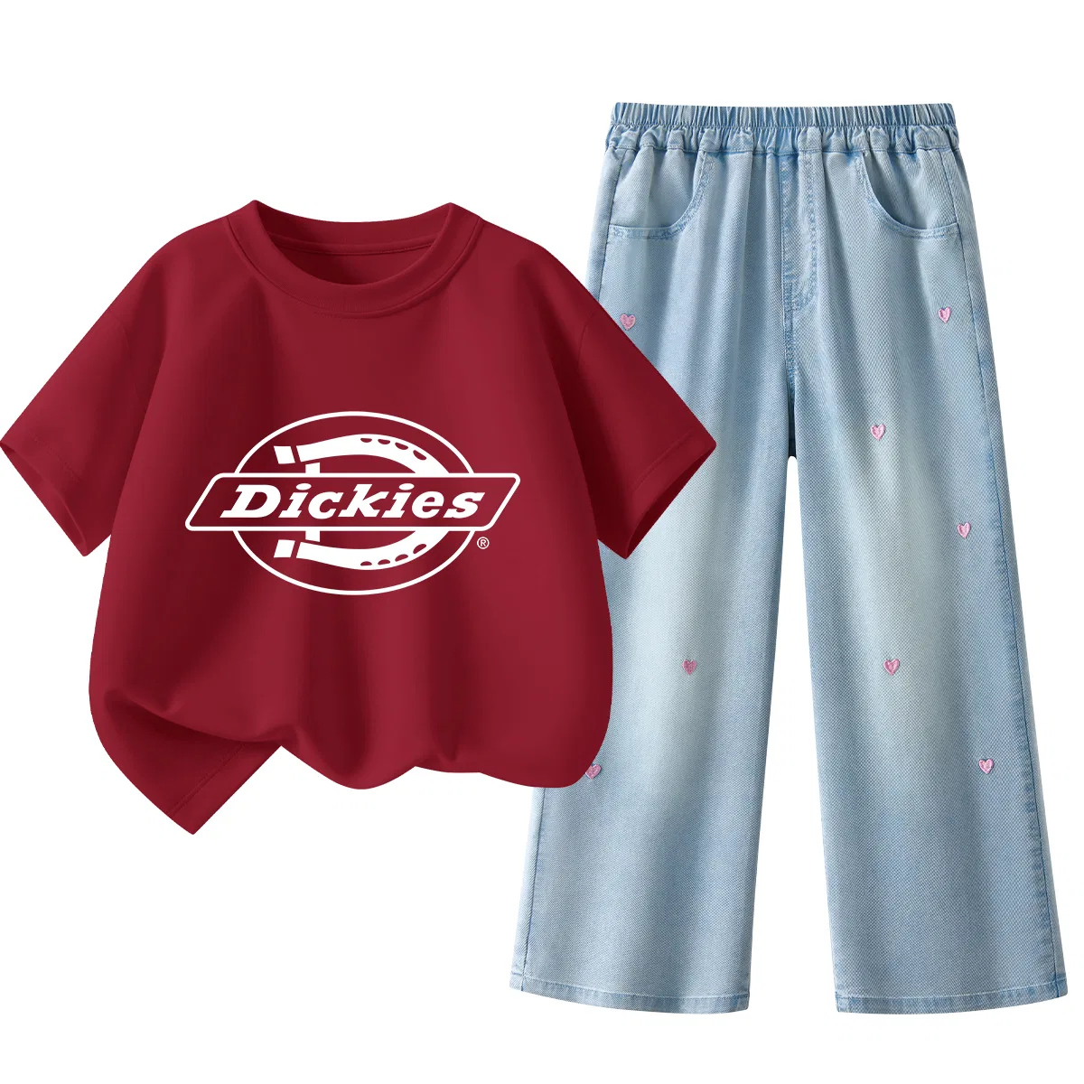 Детские джинсы с вышивкой сердца Berry Red, Dickies, Solid Color Denim Light Blue — фото 3