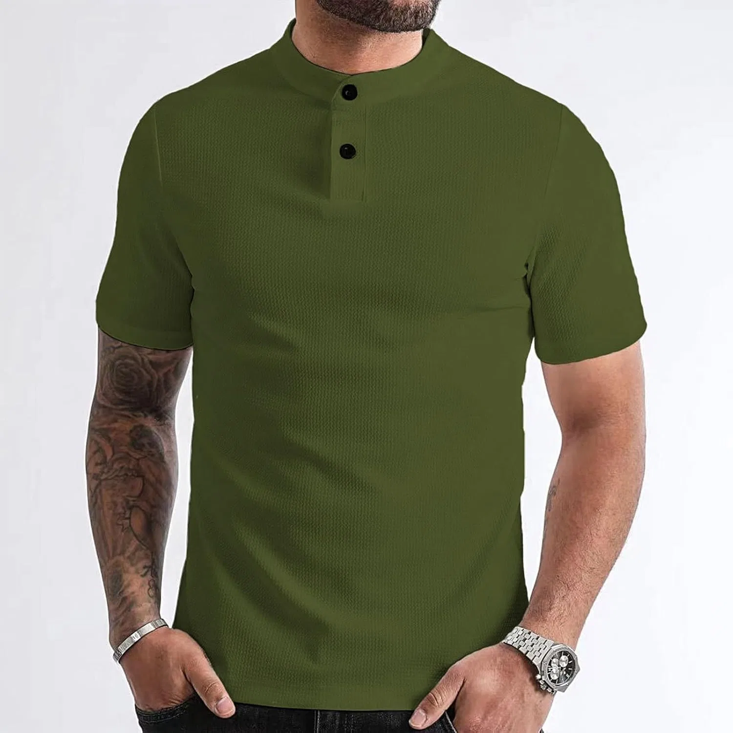 Мужская футболка с круглым вырезом, длинным рукавом, Regular, Army Green — фото 2