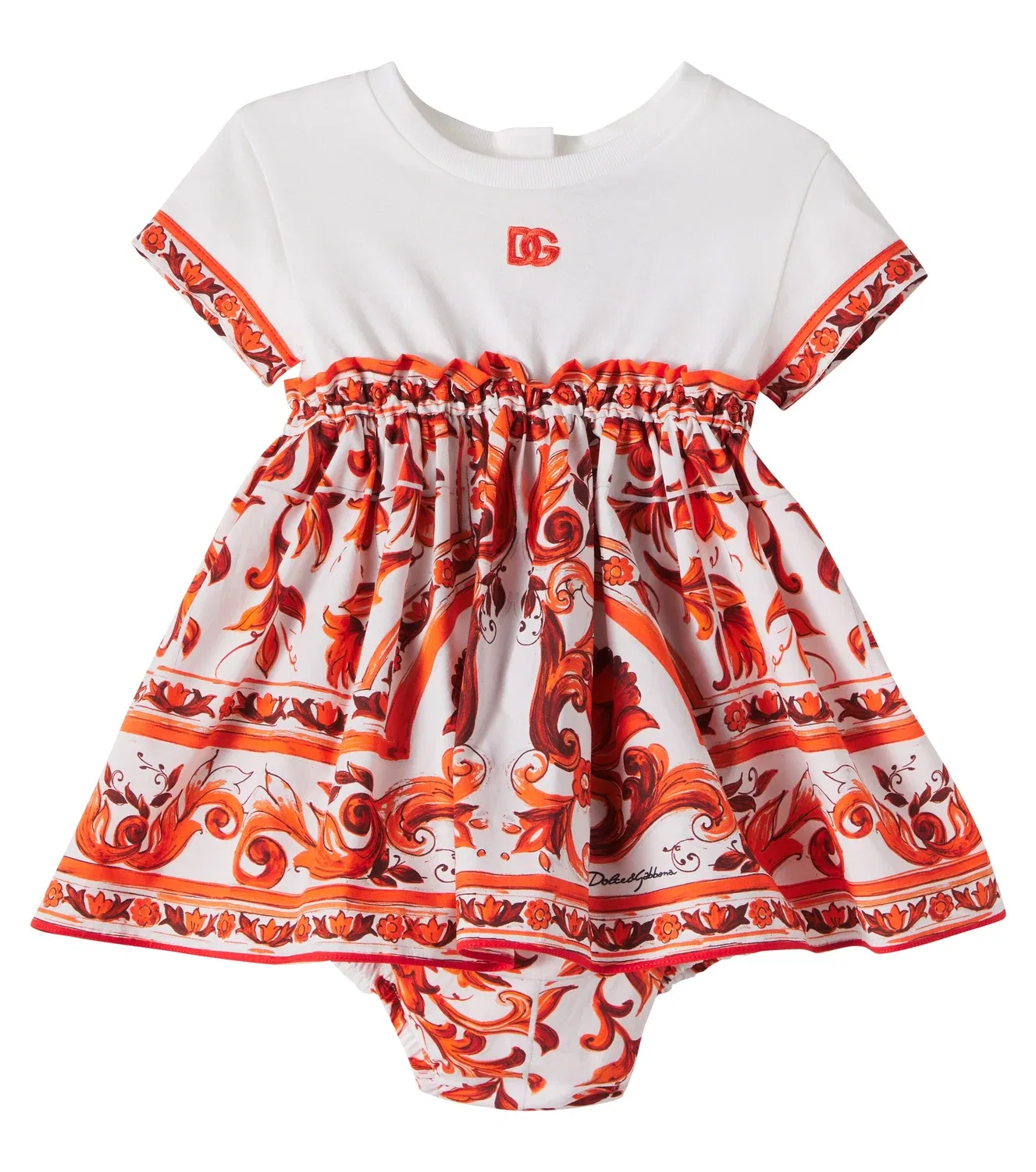 Комплект платья и трусиков из хлопка с майоликой Dolce&Gabbana Kids, красный