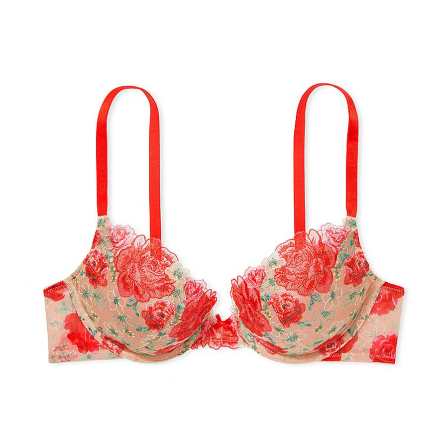 

Бюстгальтер Victoria's Secret Dream Angels Floral Embroidery Push-Up, красный/мультиколор