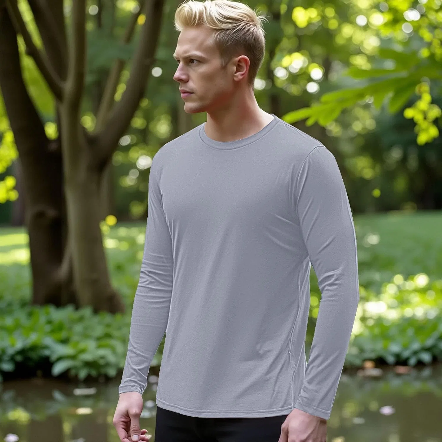 Мужская футболка с длинным рукавом хлопковая Crew Neck, Grey — фото 3