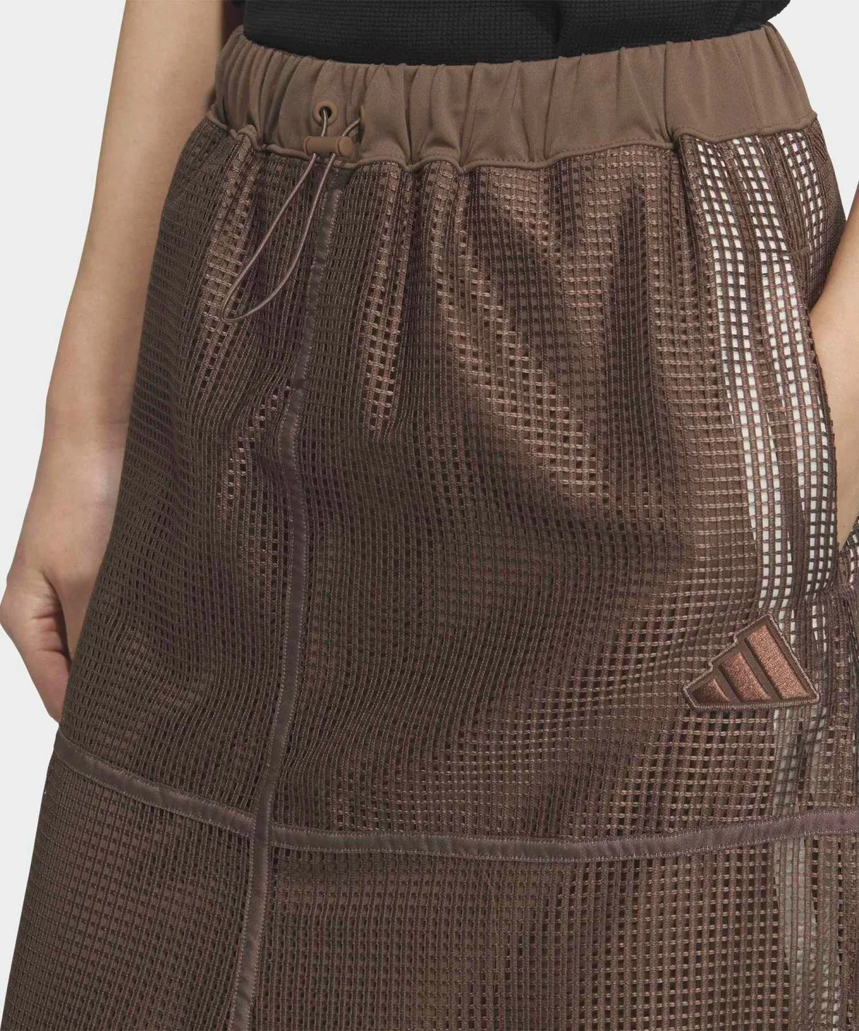 Женская юбка-миди из сетки с длиной 80 см, модель Must-Have Mesh Layered Skirt Adidas, Brown — фото 3