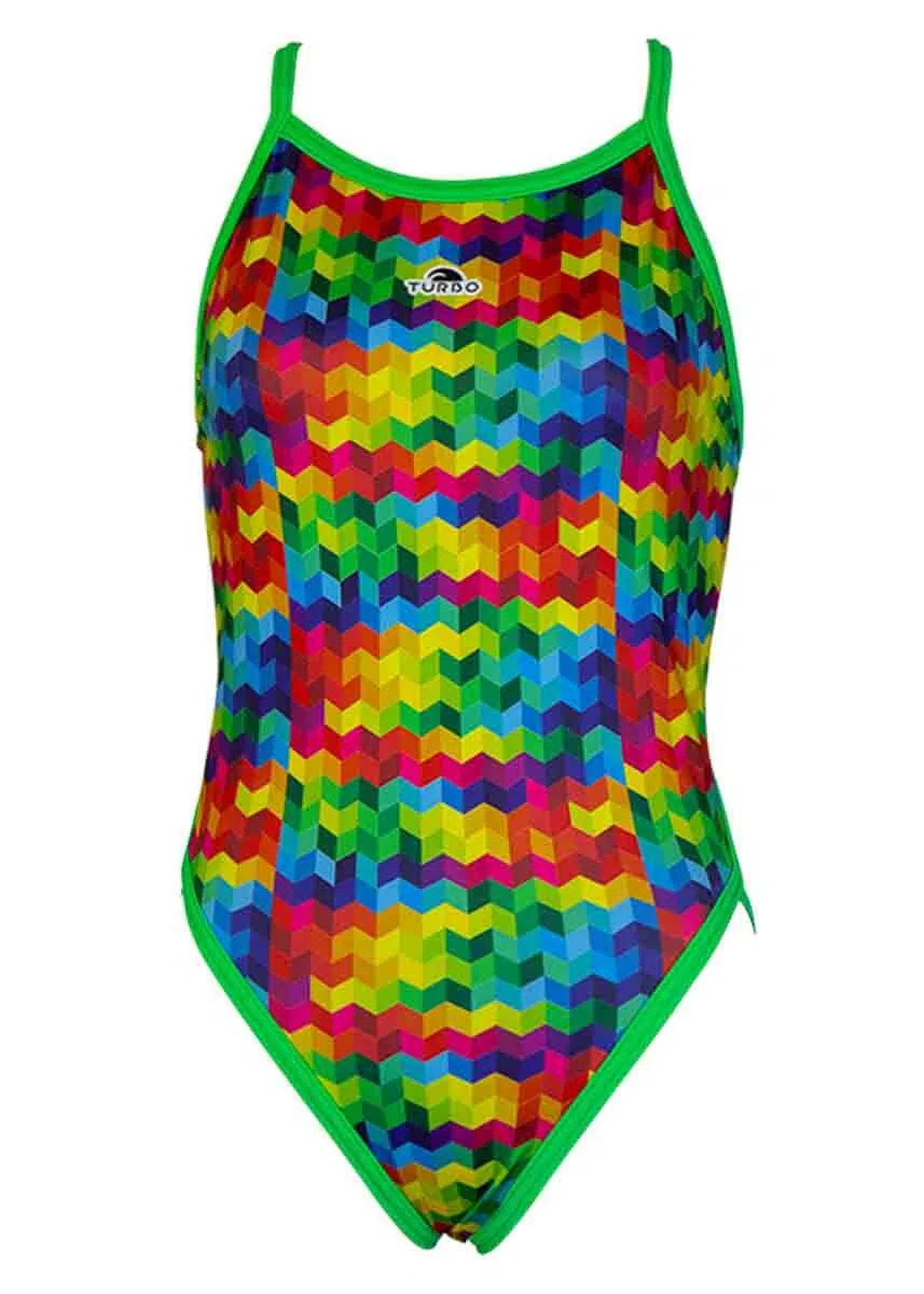 Детский купальник для девочек с принтом Colourful Turbo, Grun / Fluoreszierendes Grun — фото 4