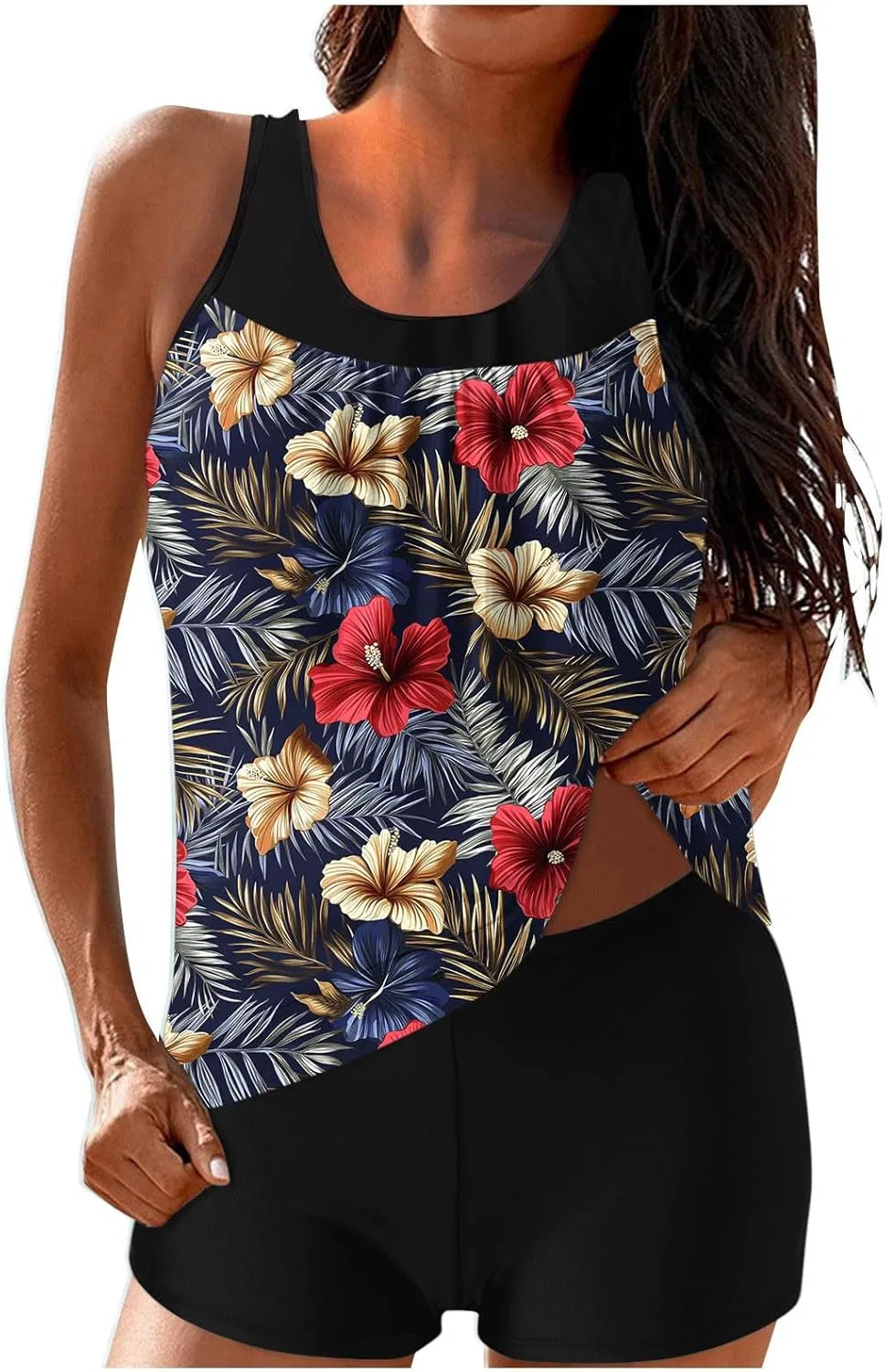 Женский купальник с цветочным принтом High Waisted Tankini, Multicolor