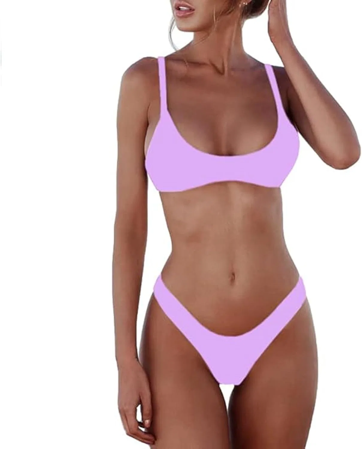 Женский бикини-комплект с V-образным вырезом и завязками 14 Light Purple