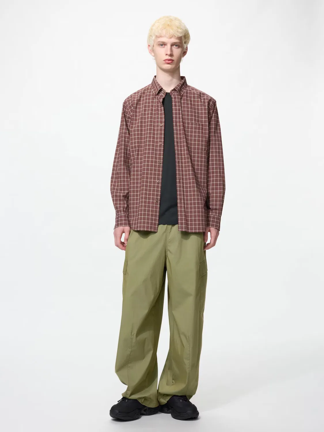 Рубашка Uniqlo, мужская, в клетку, бордовый — фото 2