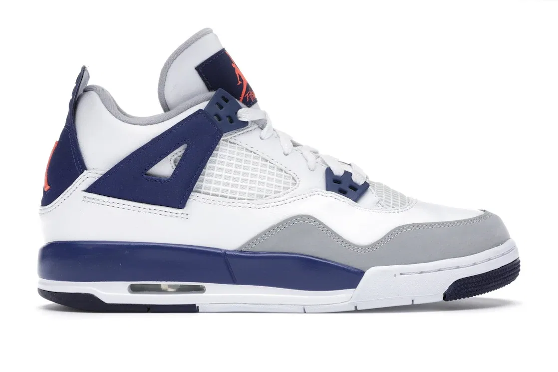 Детские кроссовки с принтом Jordan 4 Retro Jordan, White/Deep Royal Blue-Wolf Grey-Hyper Orange