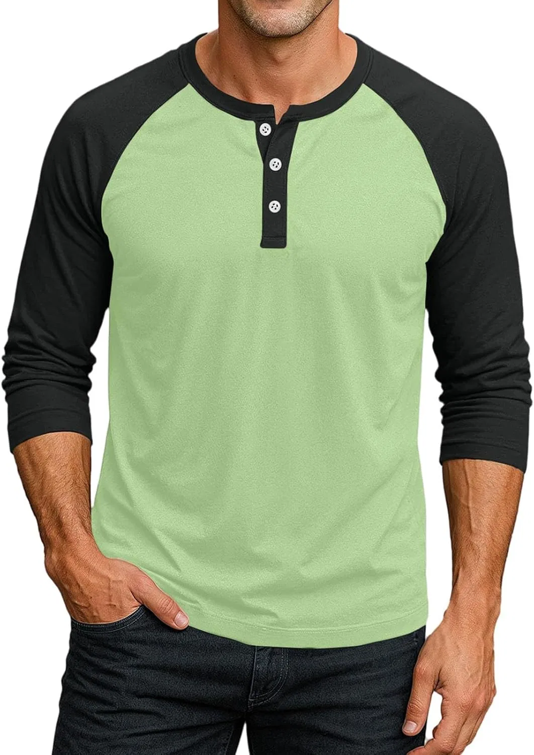Мужская спортивная футболка с длинным рукавом 3/4, реглан, Light Green — фото 2