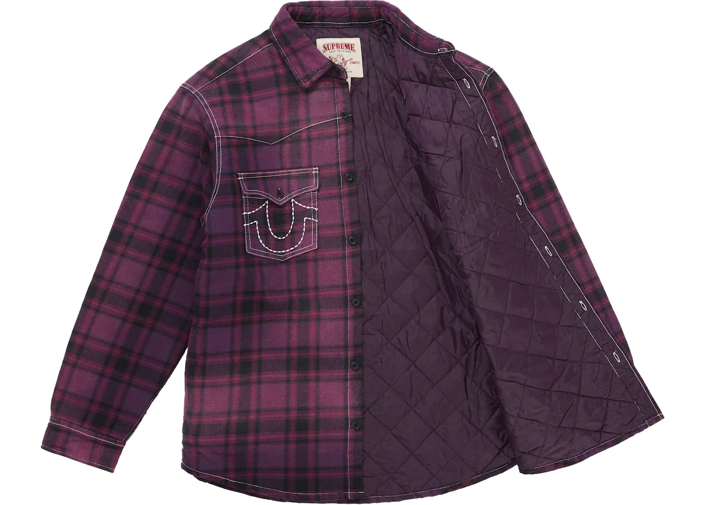 Мужская рубашка с квилтингом и принтом Supreme True Religion Shirt, Purple — фото 2